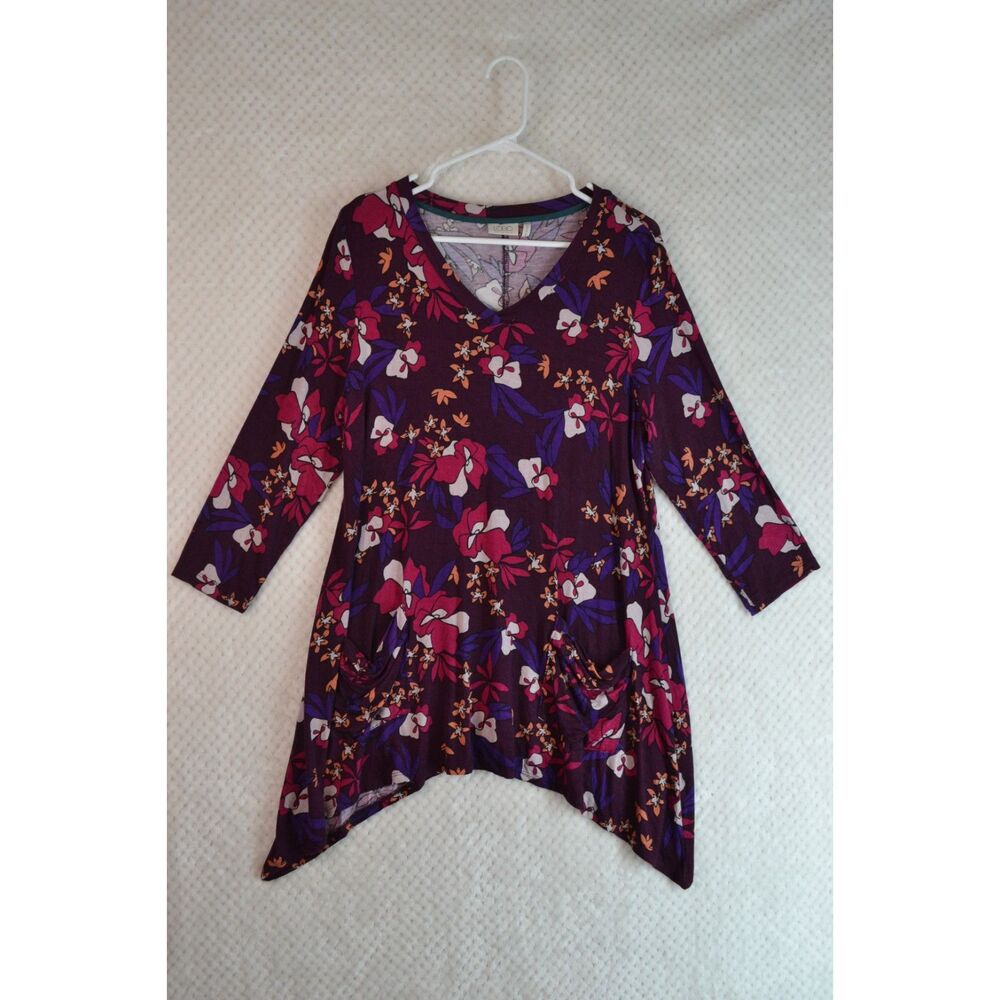 LOGO Lori Goldstein Women's Large Purple 3/4 Sleeve Tunic Top